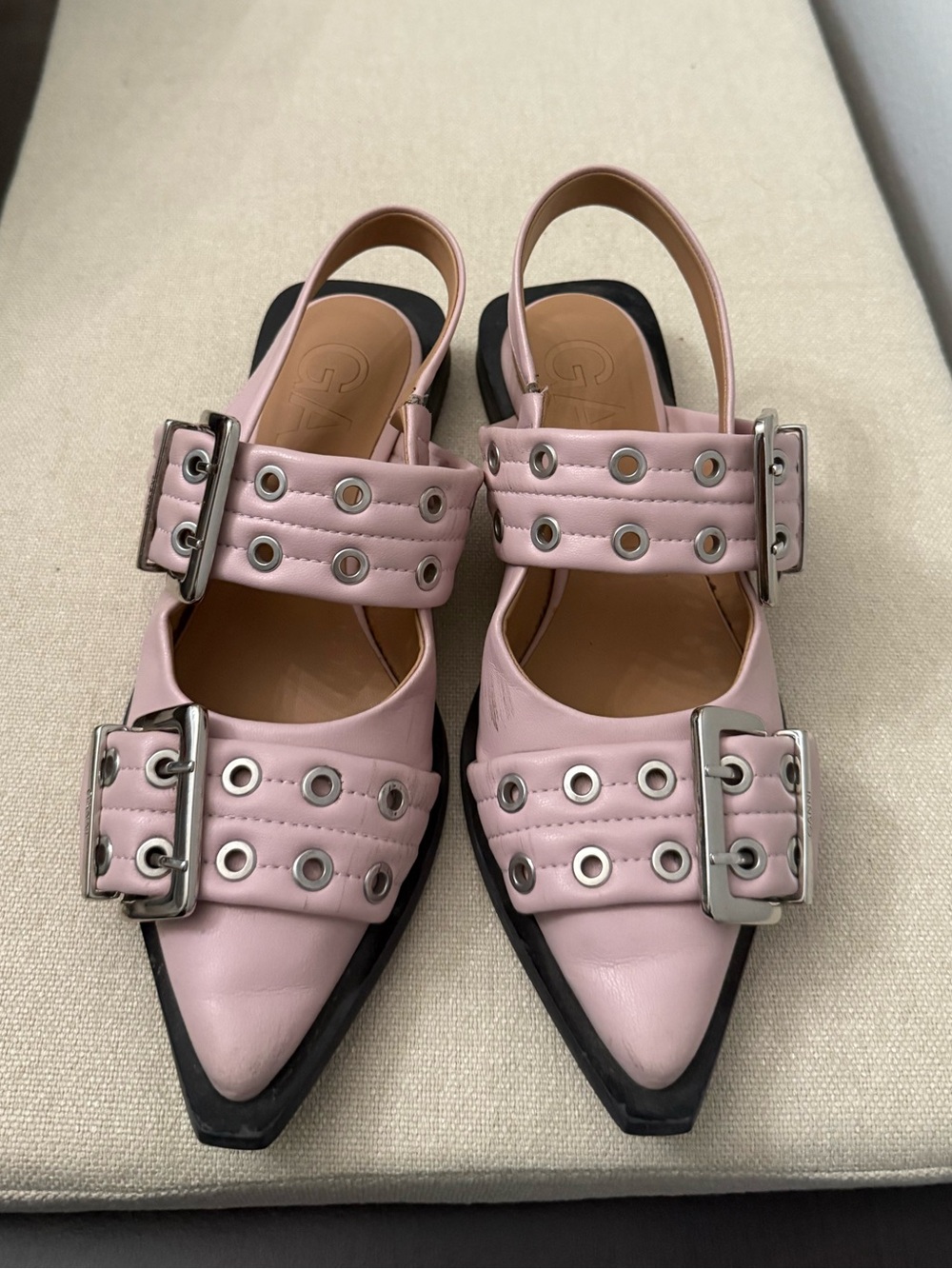 Ganni Pink Slingback Pointed-Toe Buckle Flats